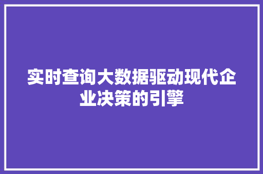 实时查询大数据驱动现代企业决策的引擎