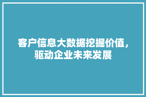 客户信息大数据挖掘价值，驱动企业未来发展
