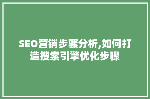 SEO营销步骤分析,如何打造搜索引擎优化步骤