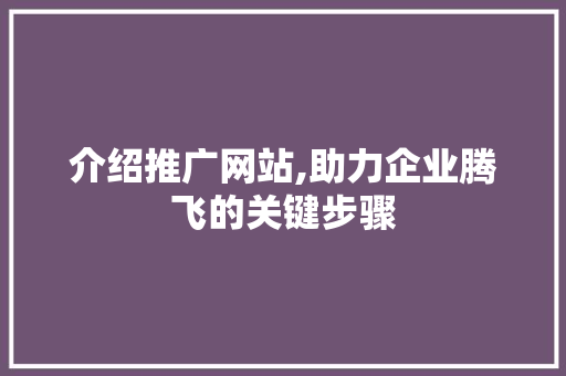 介绍推广网站,助力企业腾飞的关键步骤