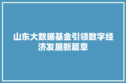 山东大数据基金引领数字经济发展新篇章