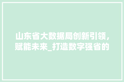 山东省大数据局创新引领，赋能未来_打造数字强省的先行者