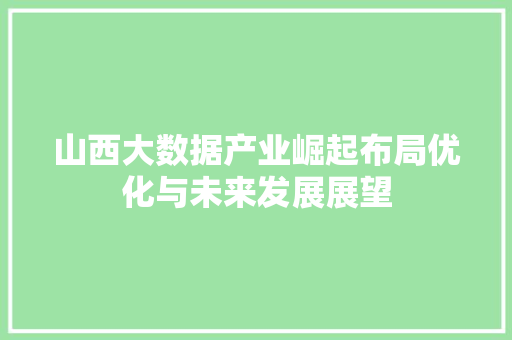 山西大数据产业崛起布局优化与未来发展展望
