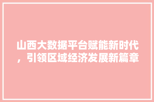 山西大数据平台赋能新时代，引领区域经济发展新篇章