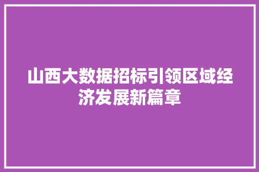 山西大数据招标引领区域经济发展新篇章