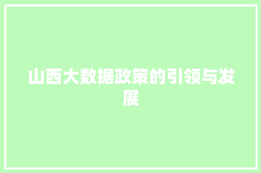 山西大数据政策的引领与发展