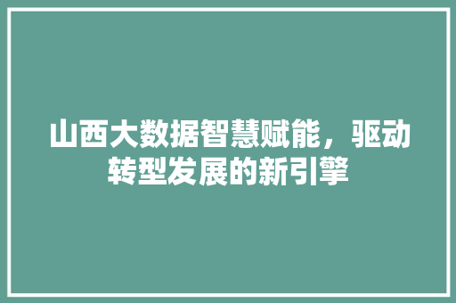 山西大数据智慧赋能，驱动转型发展的新引擎