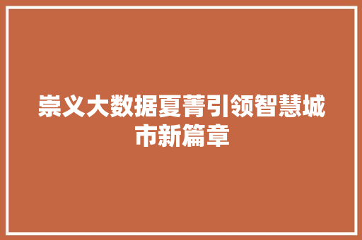 崇义大数据夏菁引领智慧城市新篇章