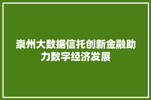 崇州大数据信托创新金融助力数字经济发展