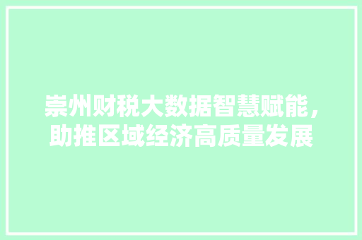 崇州财税大数据智慧赋能，助推区域经济高质量发展