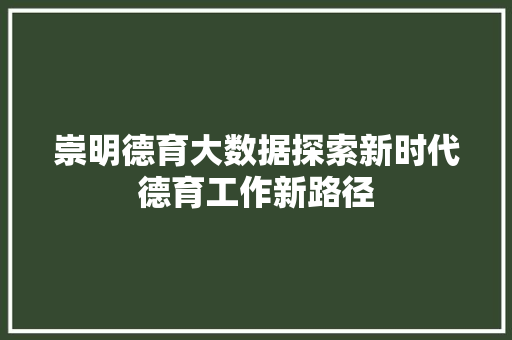 崇明德育大数据探索新时代德育工作新路径