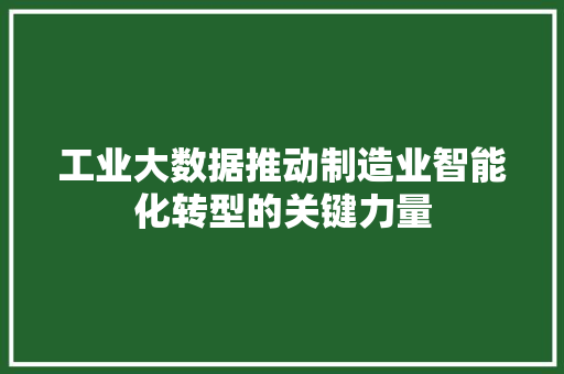 工业大数据推动制造业智能化转型的关键力量