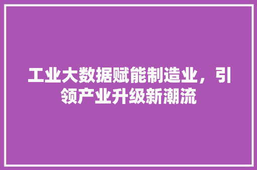 工业大数据赋能制造业，引领产业升级新潮流