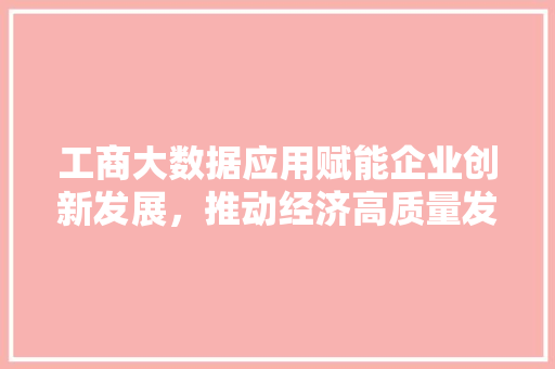 工商大数据应用赋能企业创新发展，推动经济高质量发展