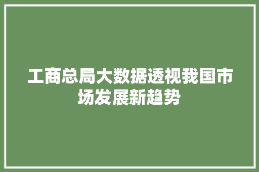 工商总局大数据透视我国市场发展新趋势