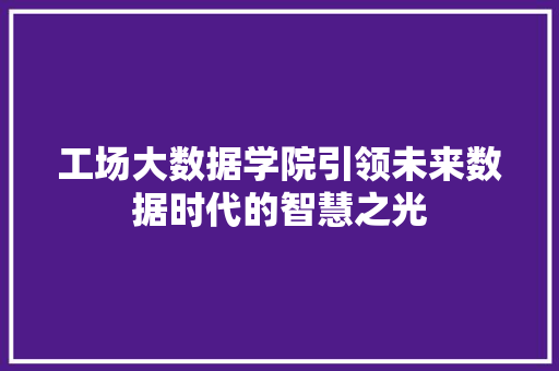 工场大数据学院引领未来数据时代的智慧之光