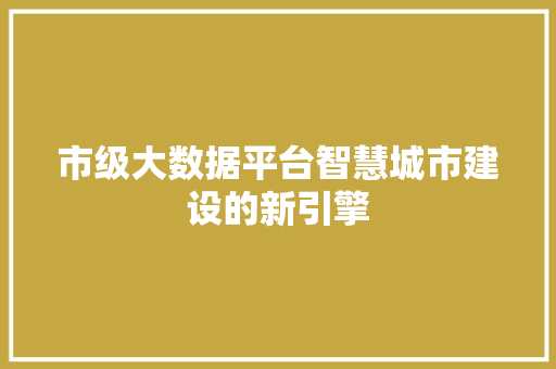 市级大数据平台智慧城市建设的新引擎