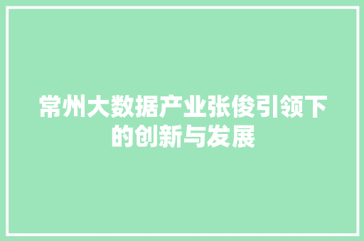 常州大数据产业张俊引领下的创新与发展