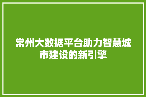 常州大数据平台助力智慧城市建设的新引擎