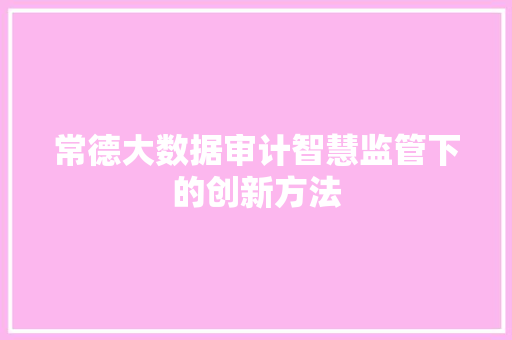 常德大数据审计智慧监管下的创新方法