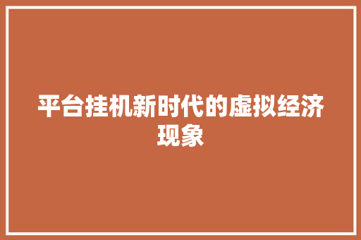 平台挂机新时代的虚拟经济现象