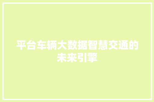 平台车辆大数据智慧交通的未来引擎