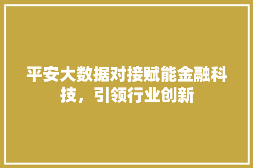 平安大数据对接赋能金融科技，引领行业创新