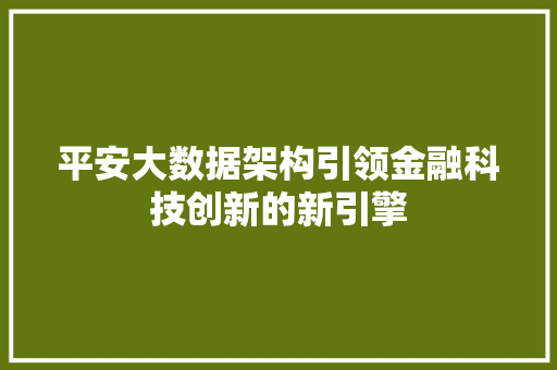 平安大数据架构引领金融科技创新的新引擎