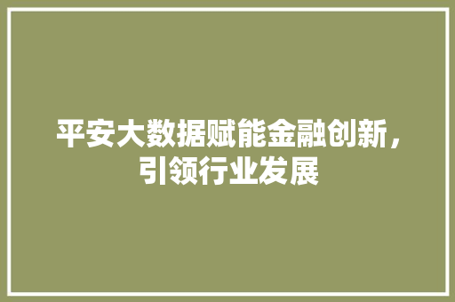 平安大数据赋能金融创新，引领行业发展