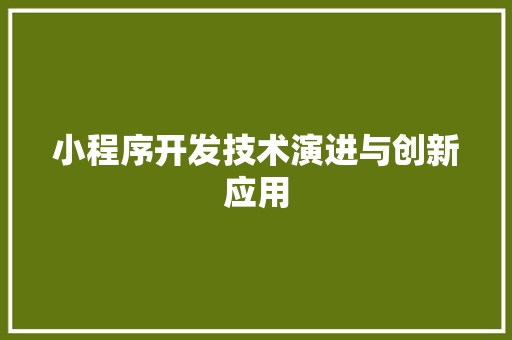 小程序开发技术演进与创新应用