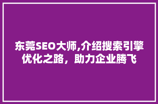 东莞SEO大师,介绍搜索引擎优化之路，助力企业腾飞