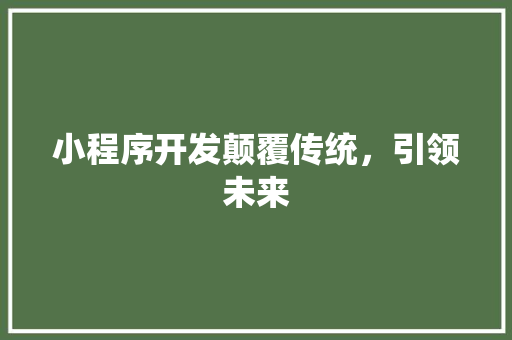 小程序开发颠覆传统，引领未来