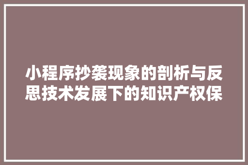 小程序抄袭现象的剖析与反思技术发展下的知识产权保护之路