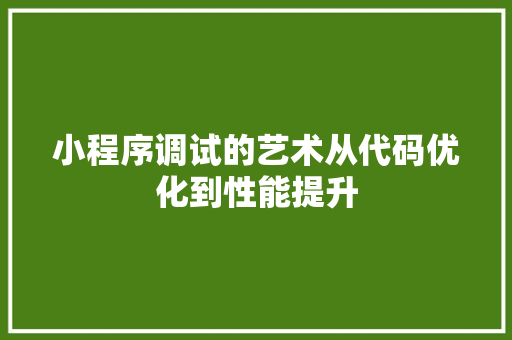 小程序调试的艺术从代码优化到性能提升