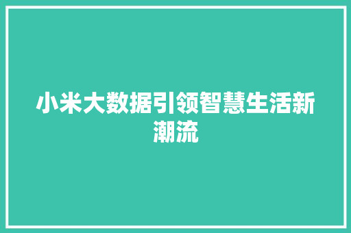 小米大数据引领智慧生活新潮流