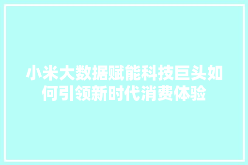 小米大数据赋能科技巨头如何引领新时代消费体验