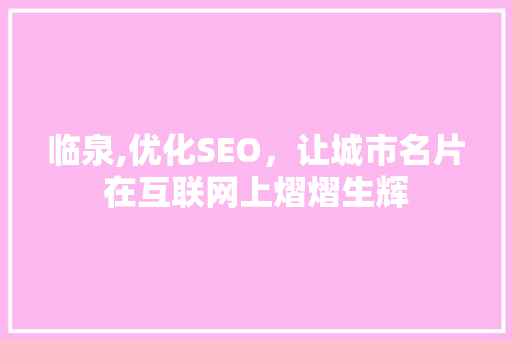 临泉,优化SEO，让城市名片在互联网上熠熠生辉
