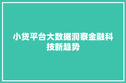 小贷平台大数据洞察金融科技新趋势