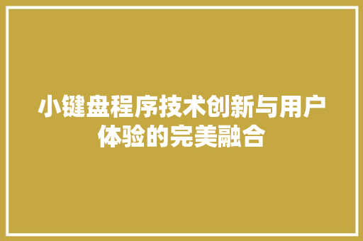 小键盘程序技术创新与用户体验的完美融合