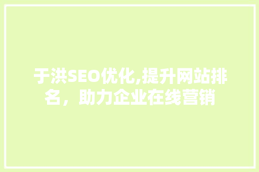 于洪SEO优化,提升网站排名，助力企业在线营销