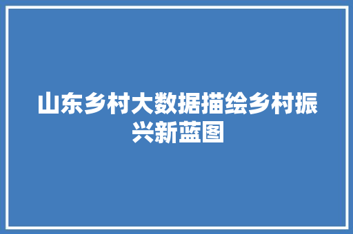 山东乡村大数据描绘乡村振兴新蓝图