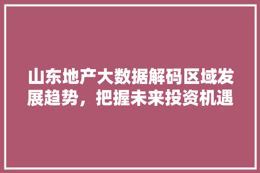 山东地产大数据解码区域发展趋势，把握未来投资机遇