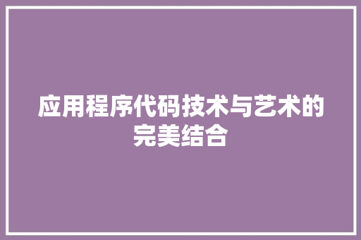 应用程序代码技术与艺术的完美结合
