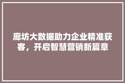 廊坊大数据助力企业精准获客，开启智慧营销新篇章
