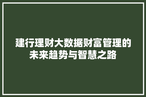 建行理财大数据财富管理的未来趋势与智慧之路