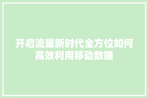 开启流量新时代全方位如何高效利用移动数据