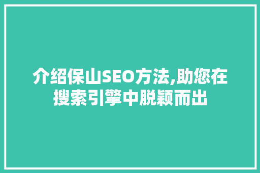 介绍保山SEO方法,助您在搜索引擎中脱颖而出