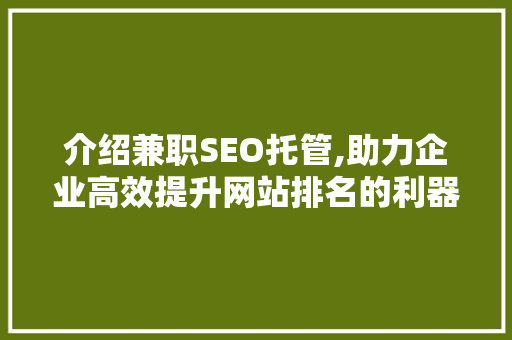 介绍兼职SEO托管,助力企业高效提升网站排名的利器