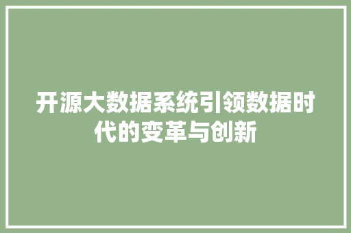 开源大数据系统引领数据时代的变革与创新