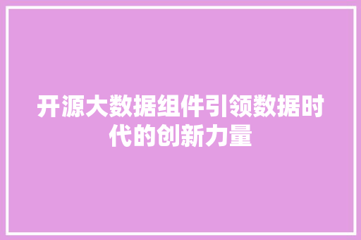 开源大数据组件引领数据时代的创新力量